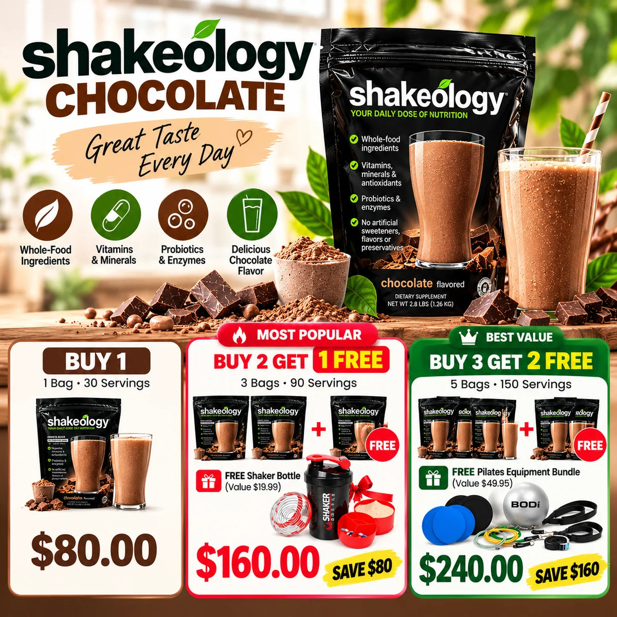 3 Bags Shakeology Whey Protein – 90 Servings